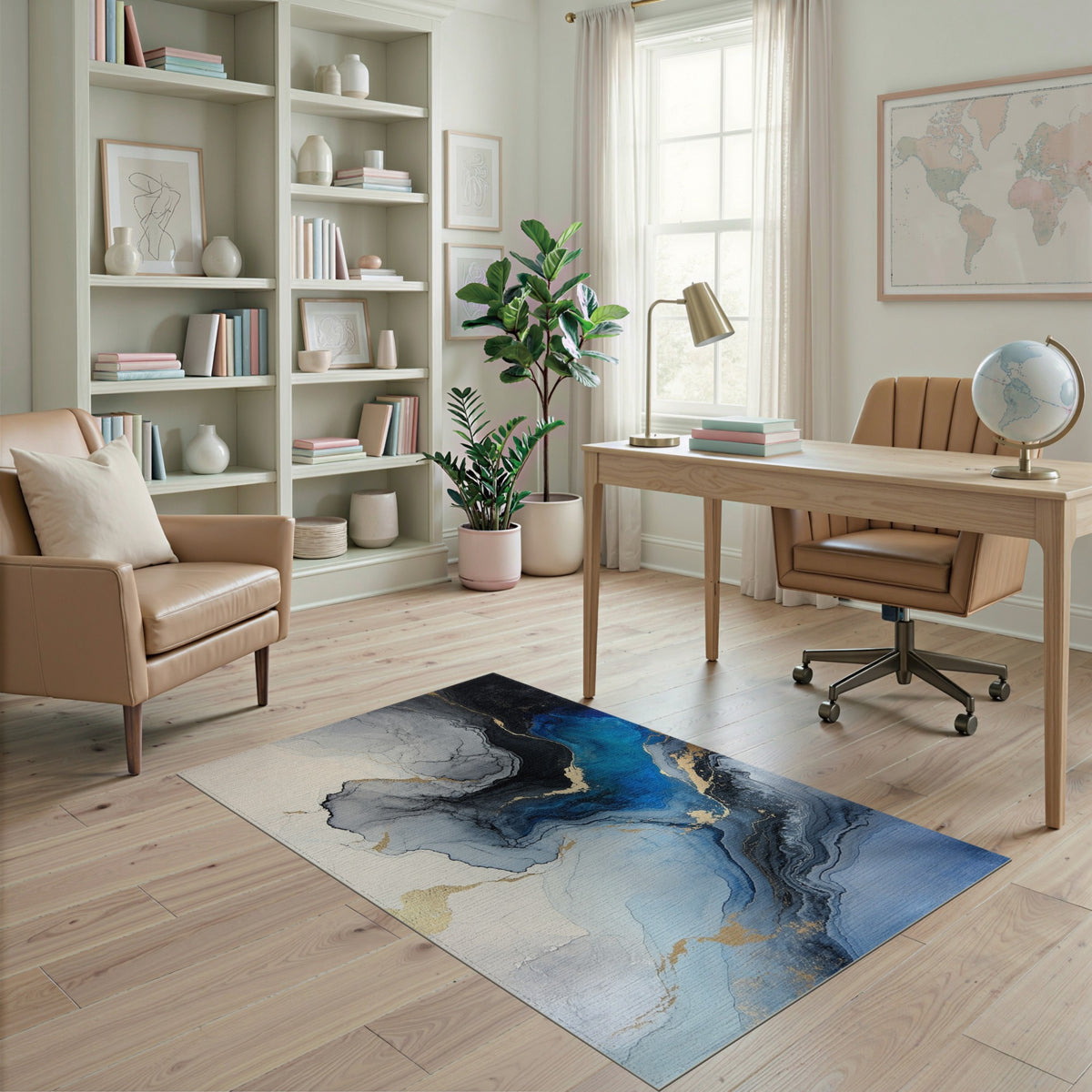 Blue and Teal Blue Teal Abstract Marble Area Rug