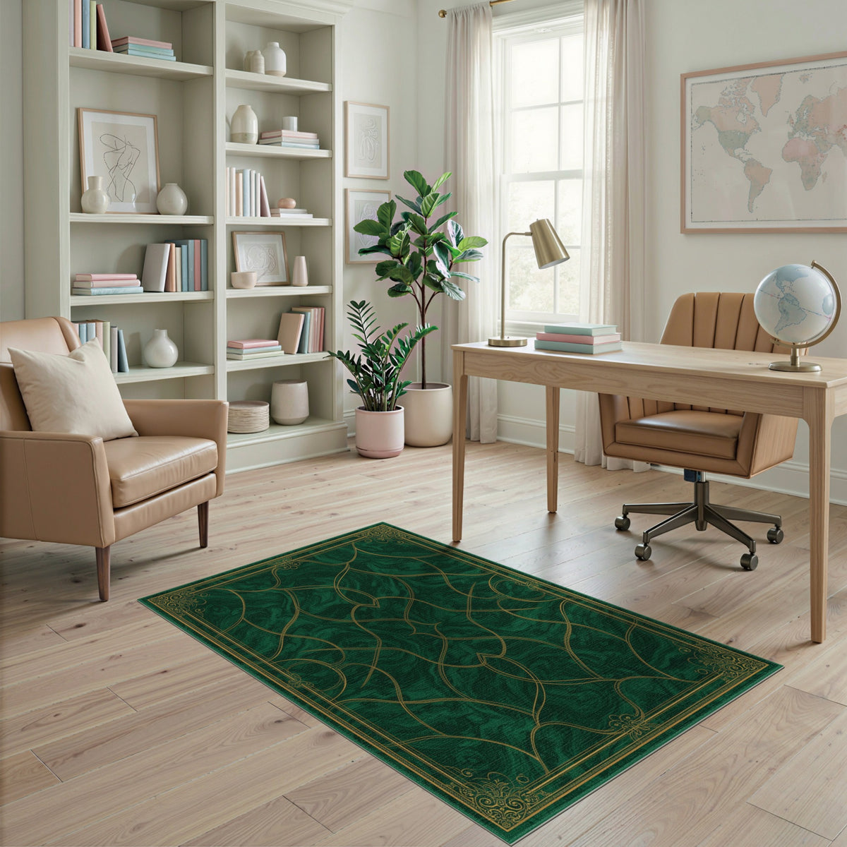 Green Marble Gold Ornate Persian Area Rug