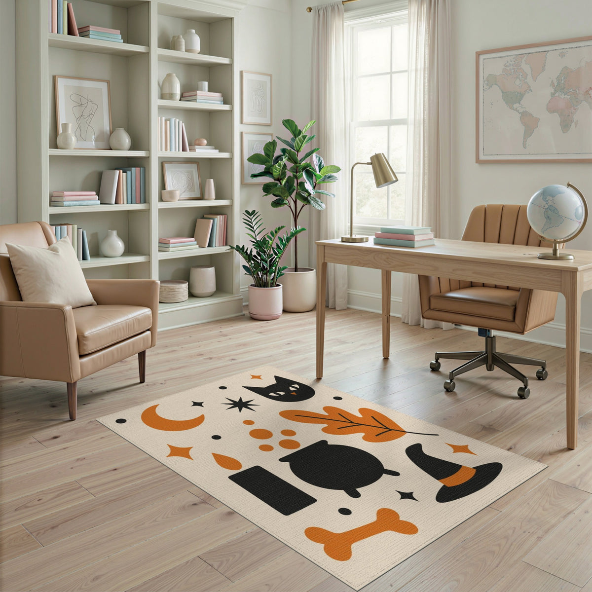 Halloween Cat Cauldron Washable Area Rug