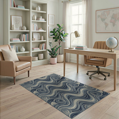 Abstract Area Blue and Teal Blue Swirl Wave Area Rug