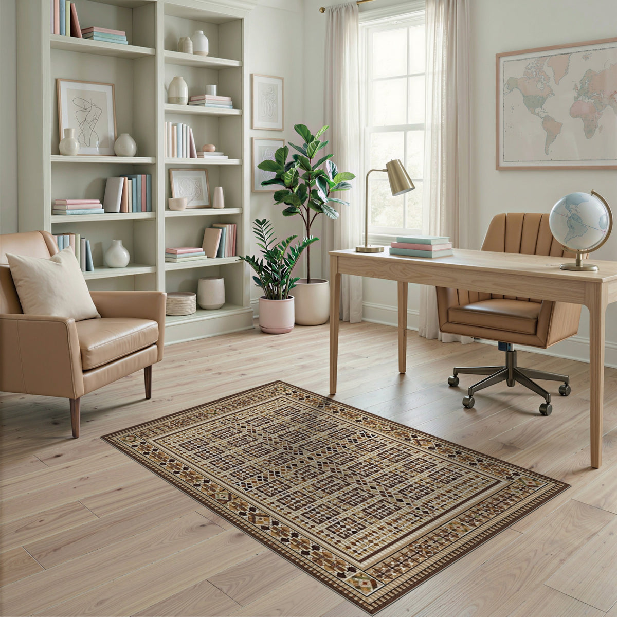 Geometric Brown Tan Area Rug