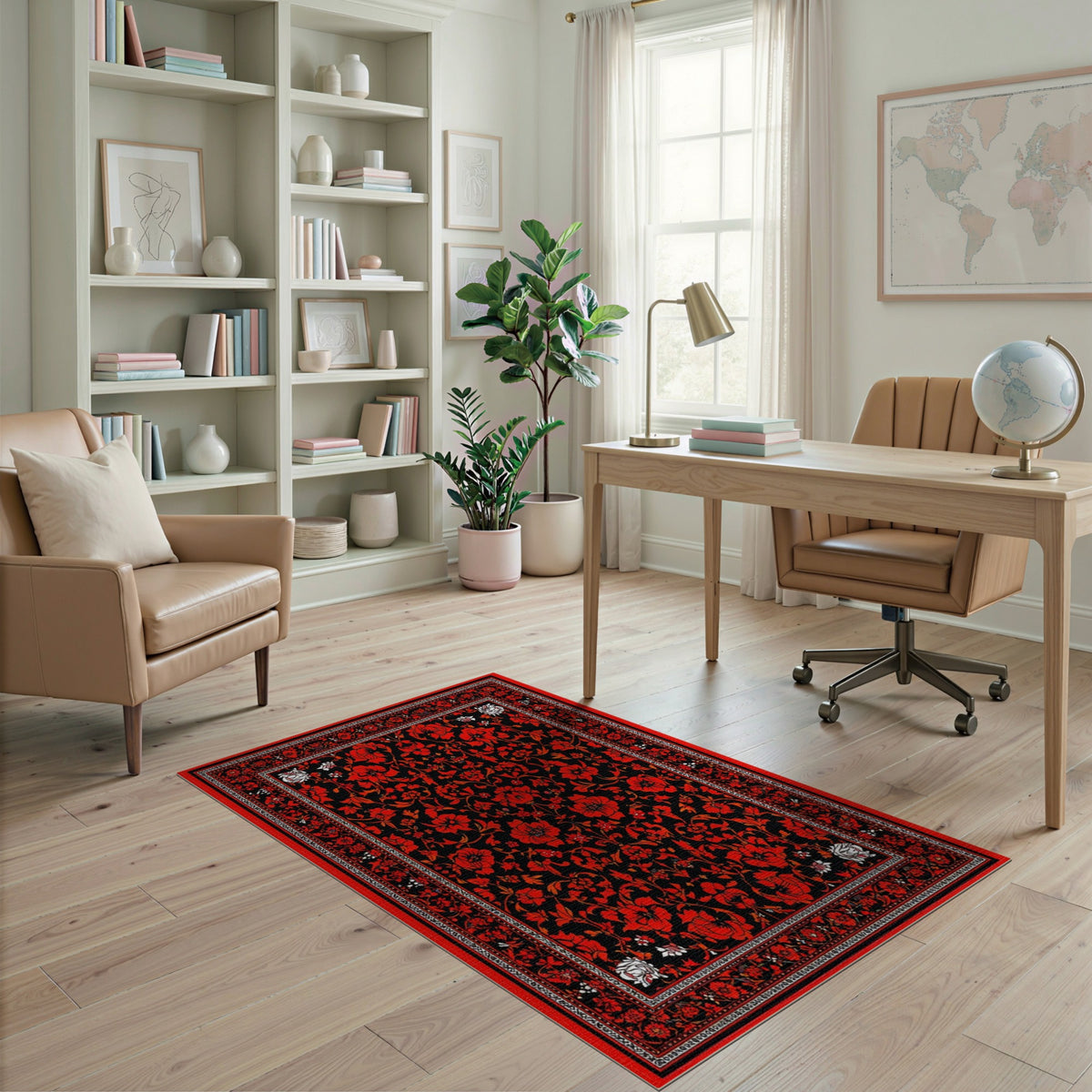 Red Floral Vintage Area Rug
