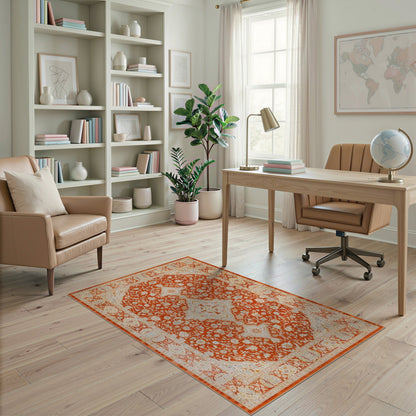 Floral Orange Persian Floral Medallion Area Rug