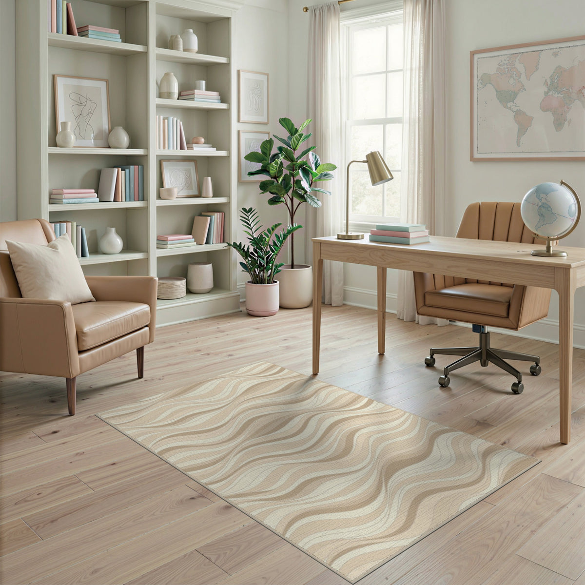 Beige Wavy Abstract Area Rug