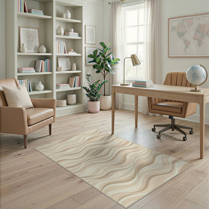 Beige Wavy Abstract Area Rug
