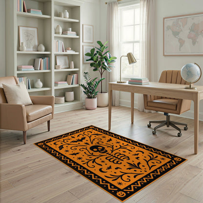 Orange Halloween Skeleton Area Rug