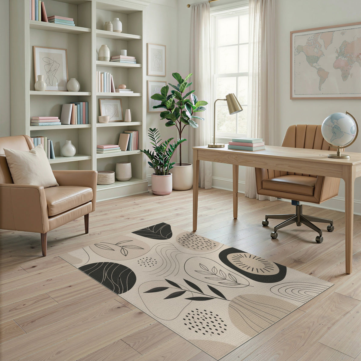 Abstract Leaf Beige Area Rug