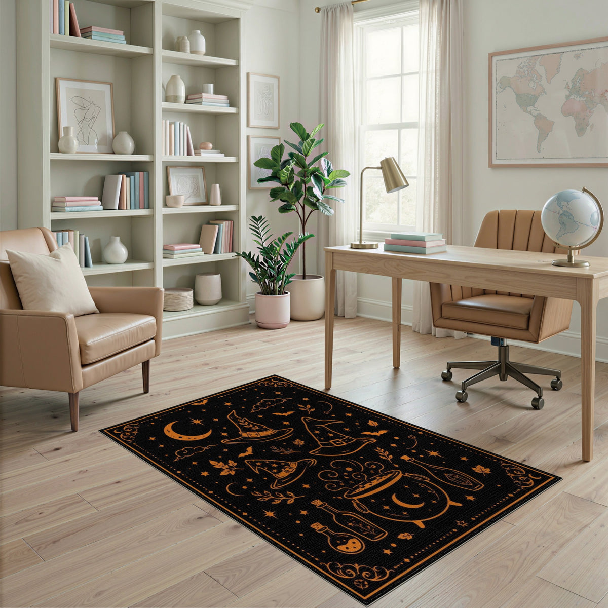 Orange Witch Cauldron Halloween Area Rug