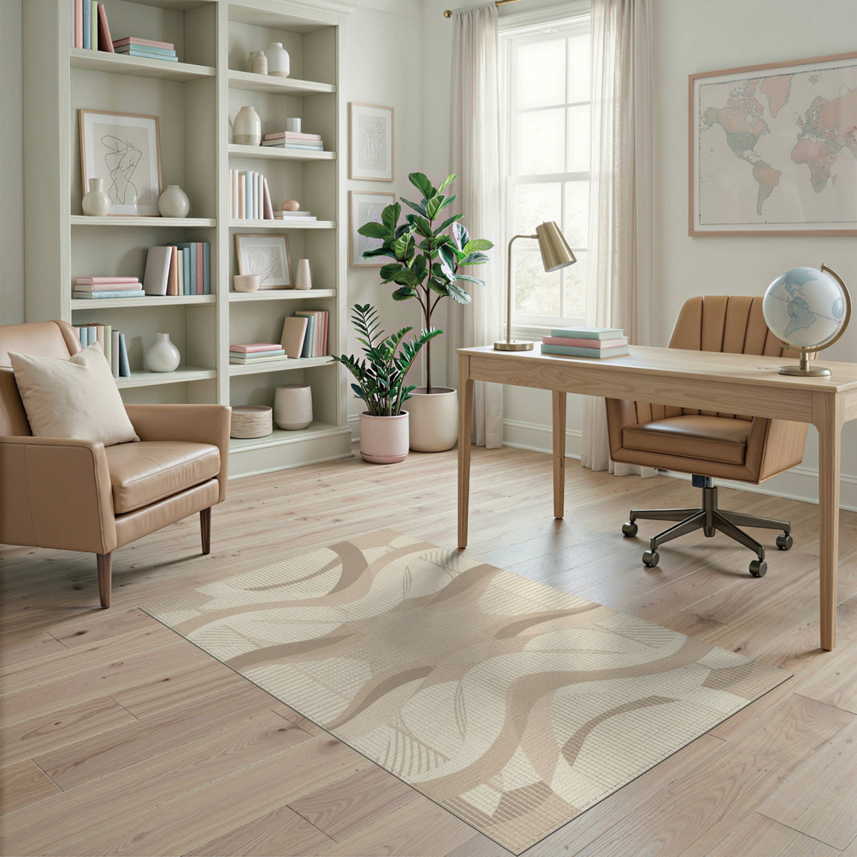 Abstract Area Beige Neutral Wavy Abstract Area Rug