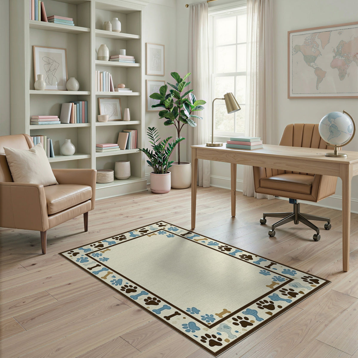 Blue Paw Print Bone Kids Area Rug