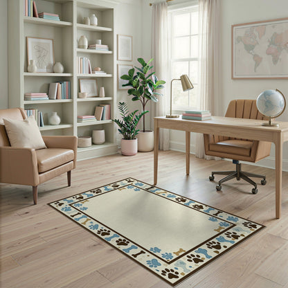 Blue Paw Print Bone Kids Area Rug