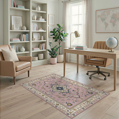 Blush Pink Floral Vintage Area Rug