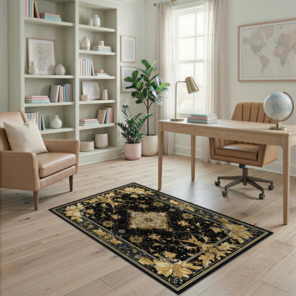 Gold and Silver Gold Floral Medallion Area Rug