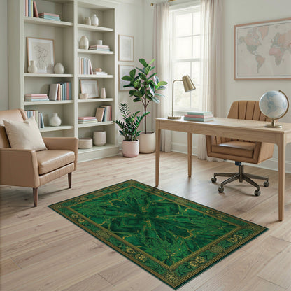 Emerald Green Floral Vintage Area Rug