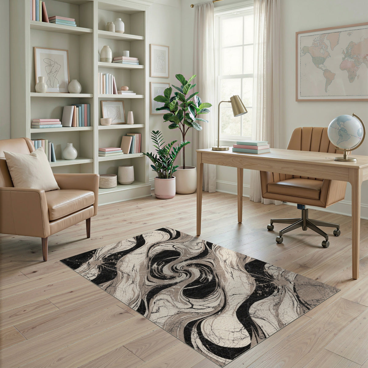 Black and White Swirl Black White Abstract Swirl Area Rug