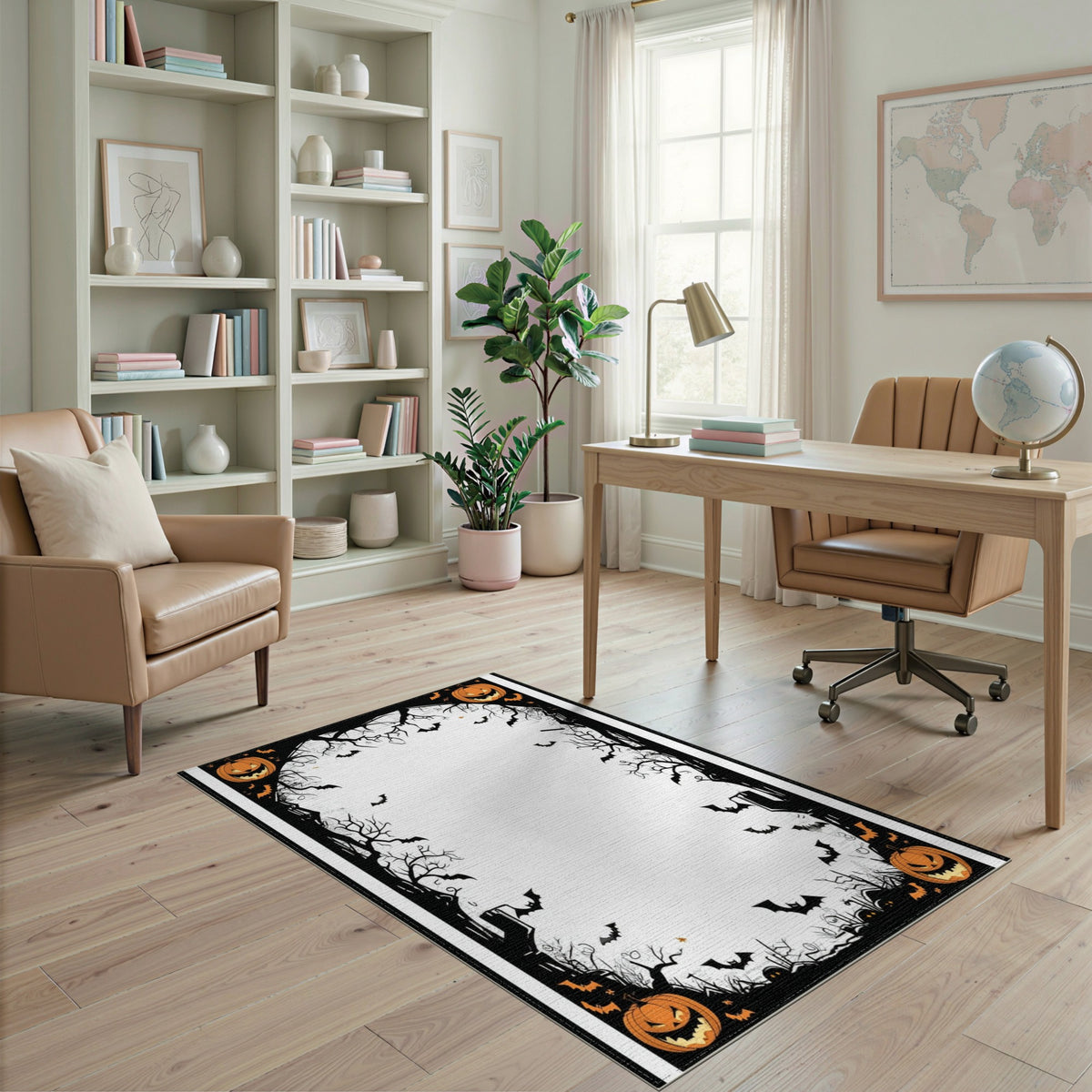 Spooky Halloween Pumpkins and Bats Area Rug