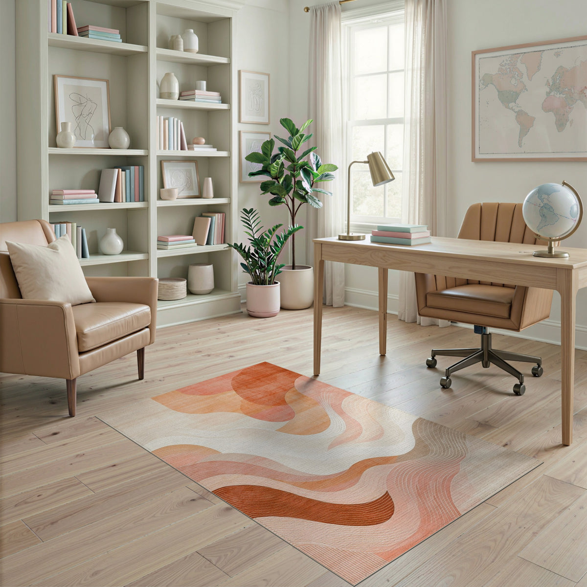 Warm Orange Wave Abstract Area Rug