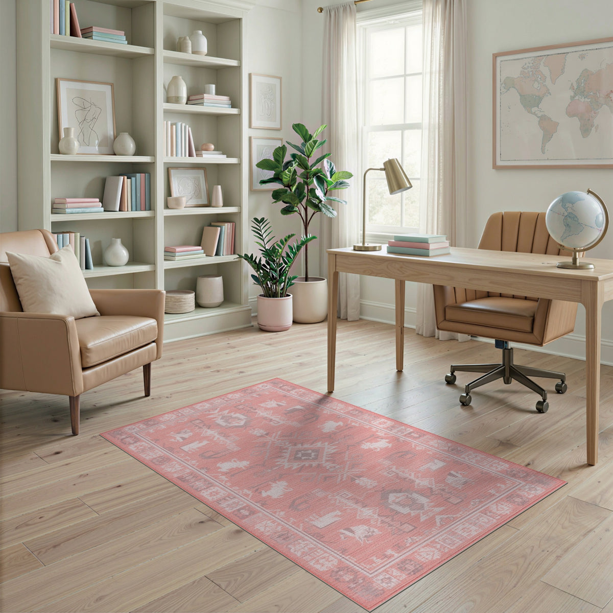 Pink Southwestern Area Rug with Tribal Animals