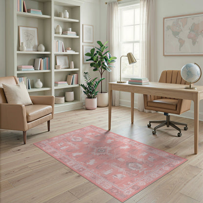 Pink Southwestern Area Rug with Tribal Animals