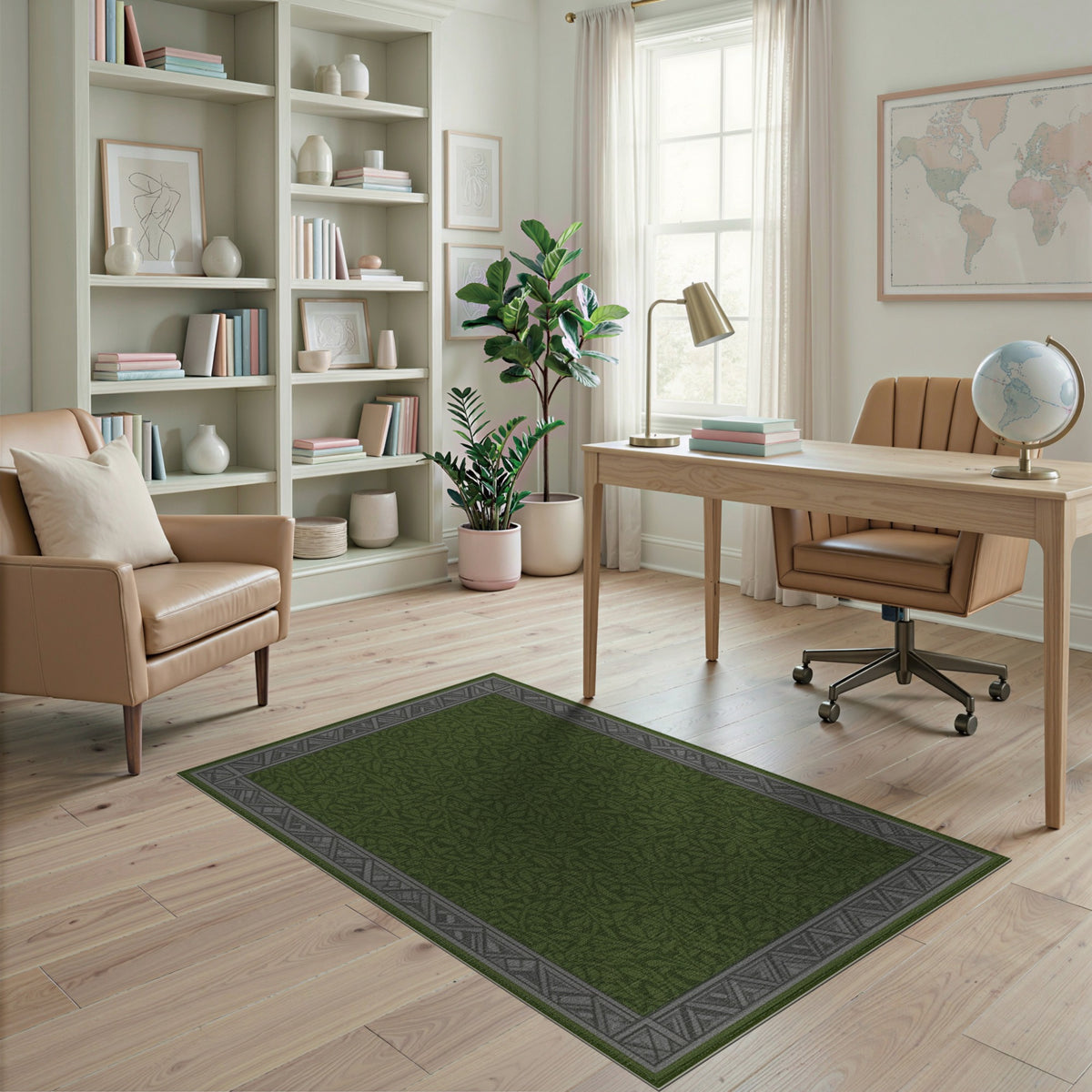 Green Floral Vintage Lush Green Vine Leaf Area Rug