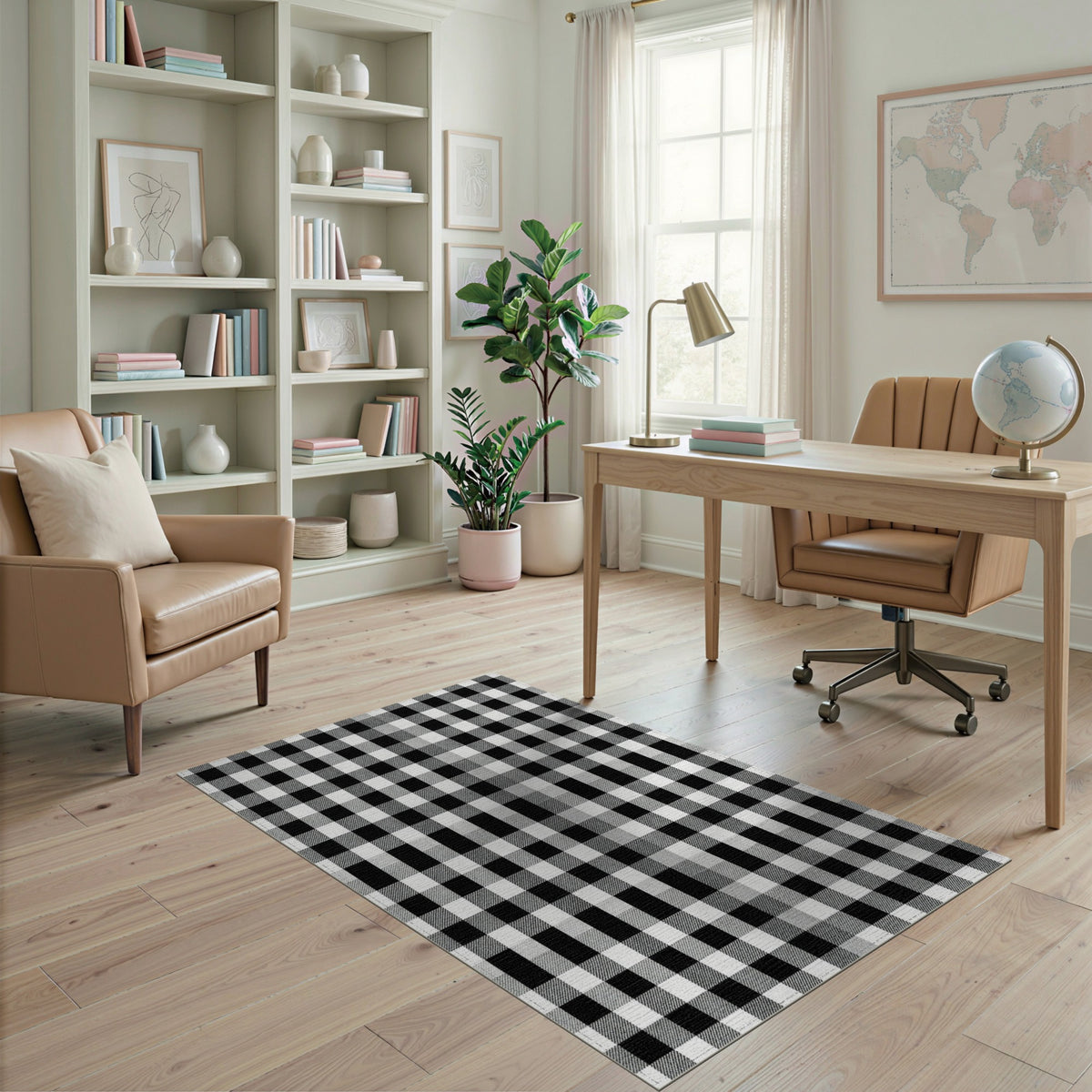 Geometric Modern Black and White Checkered Area Rug