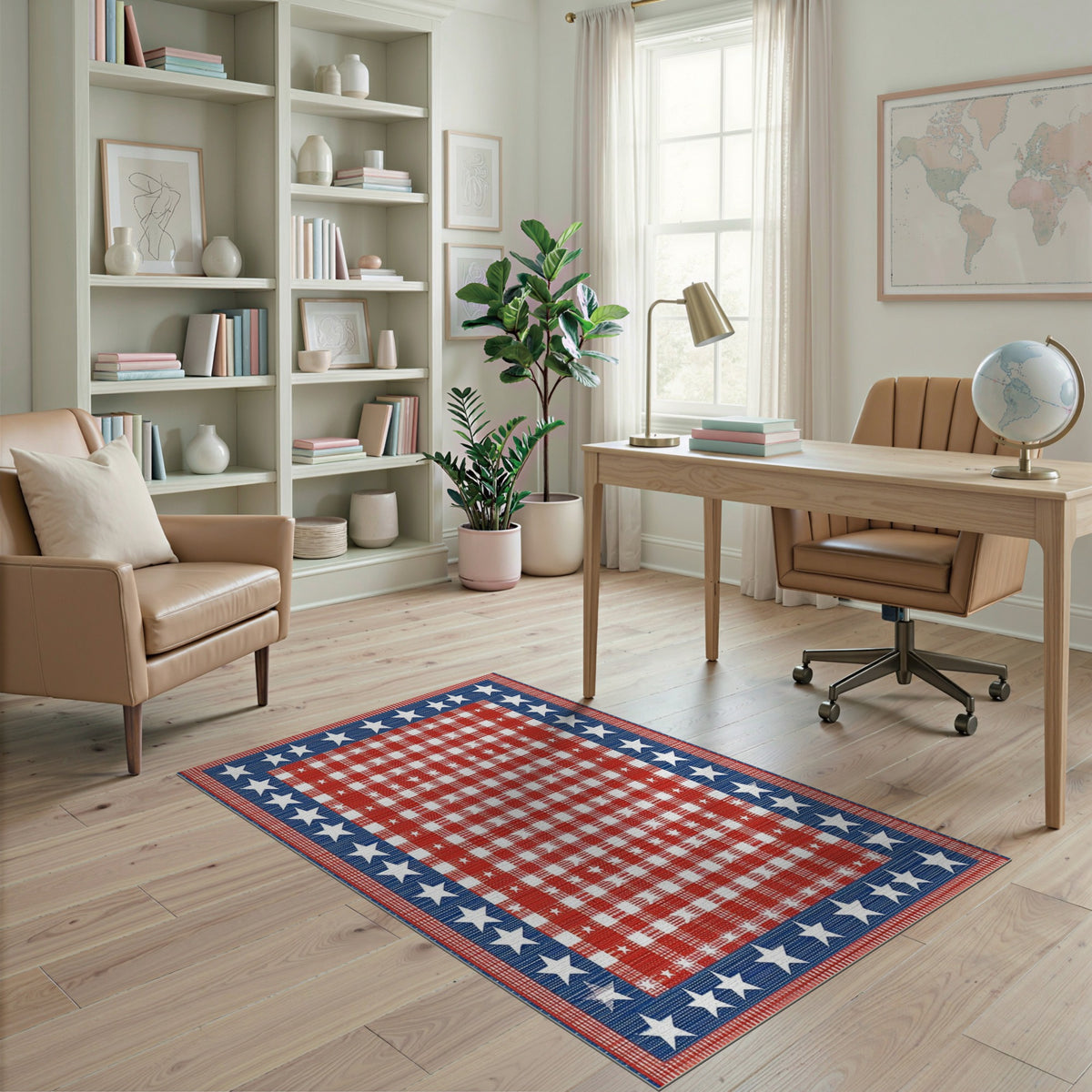 ODIKA Patriotic Star Border Checkered Rug