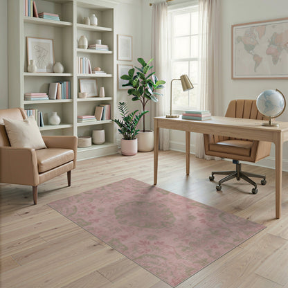 Blush Pink Floral Vintage Area Rug