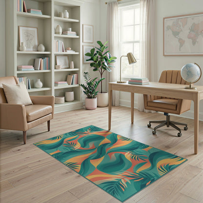 Blue Teal Abstract Palm Area Rug
