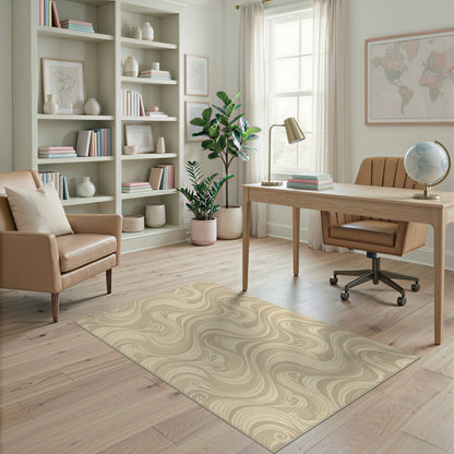 Beige Swirl Wave Abstract Area Rug