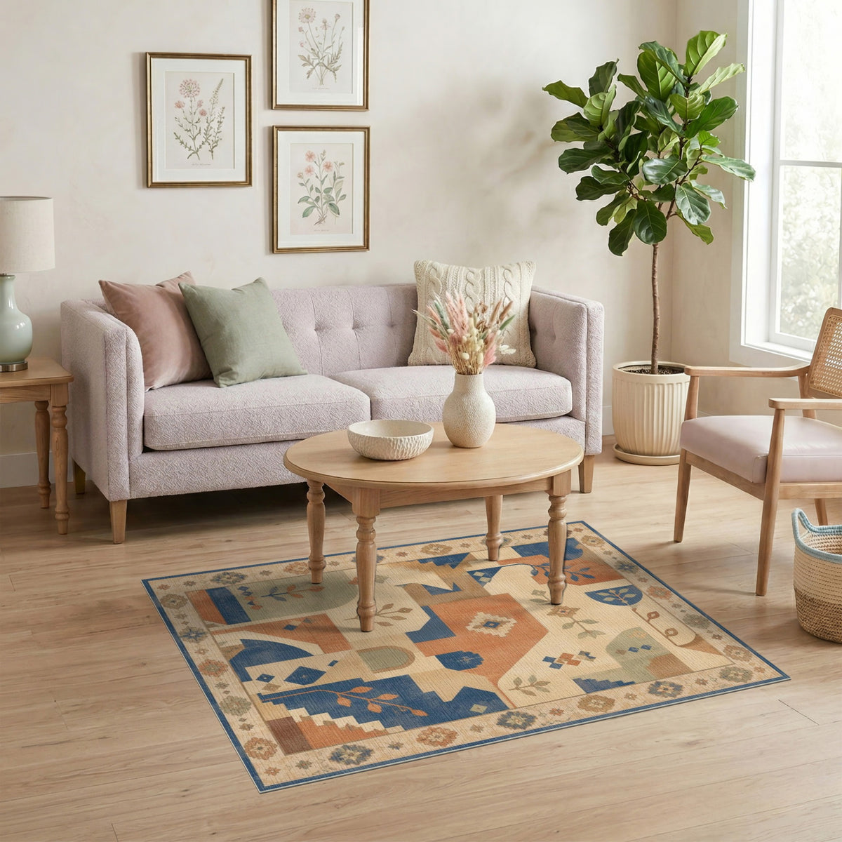 Southwestern Geometric Area Rug with Leaf Accents