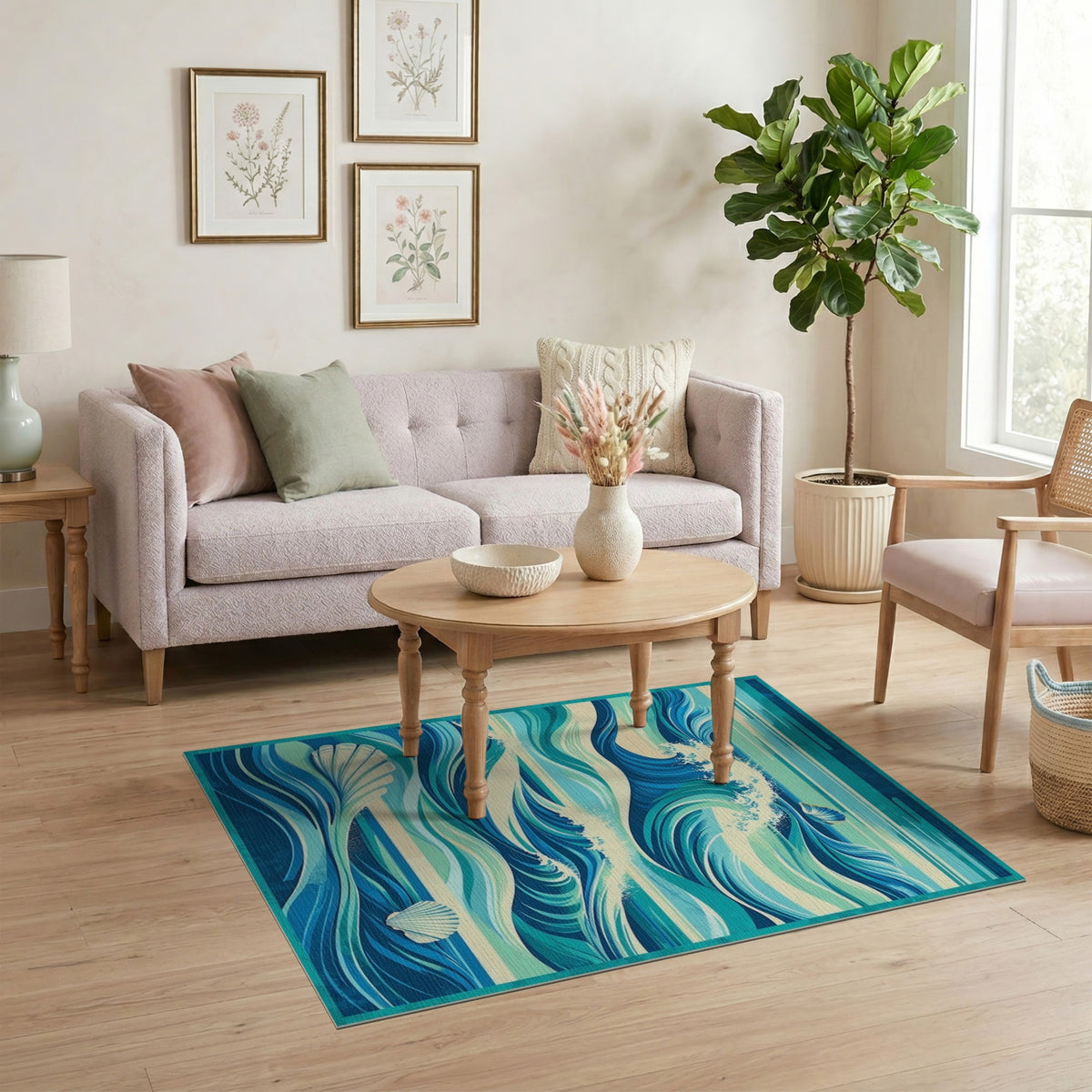 Coastal Wave Seashell Area Rug