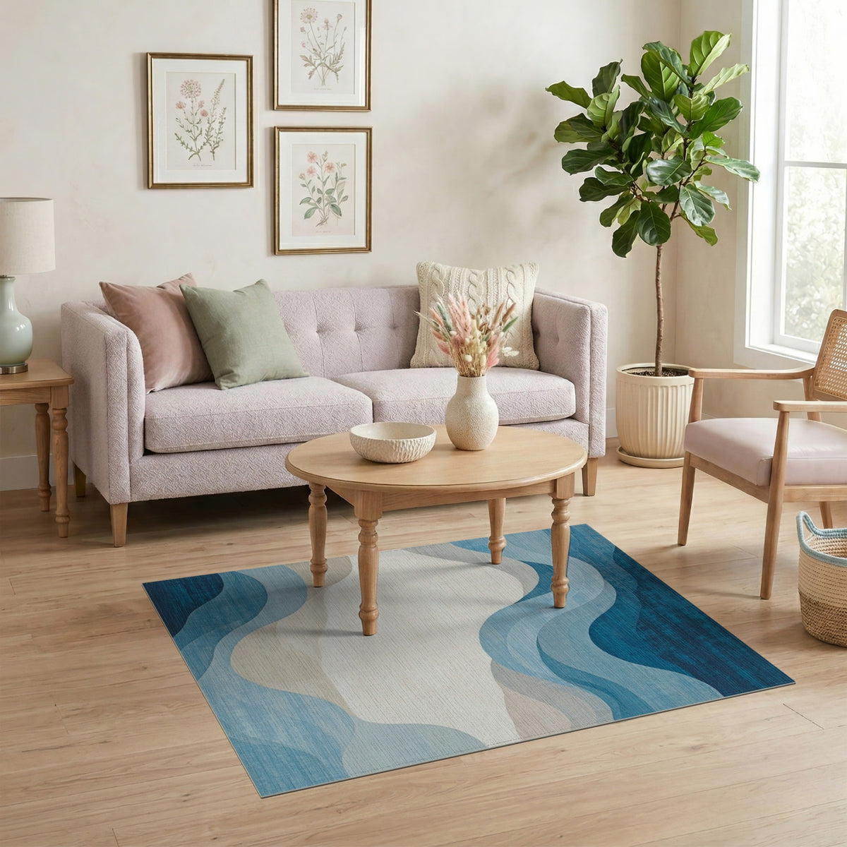 Blue Wave Abstract Area Rug