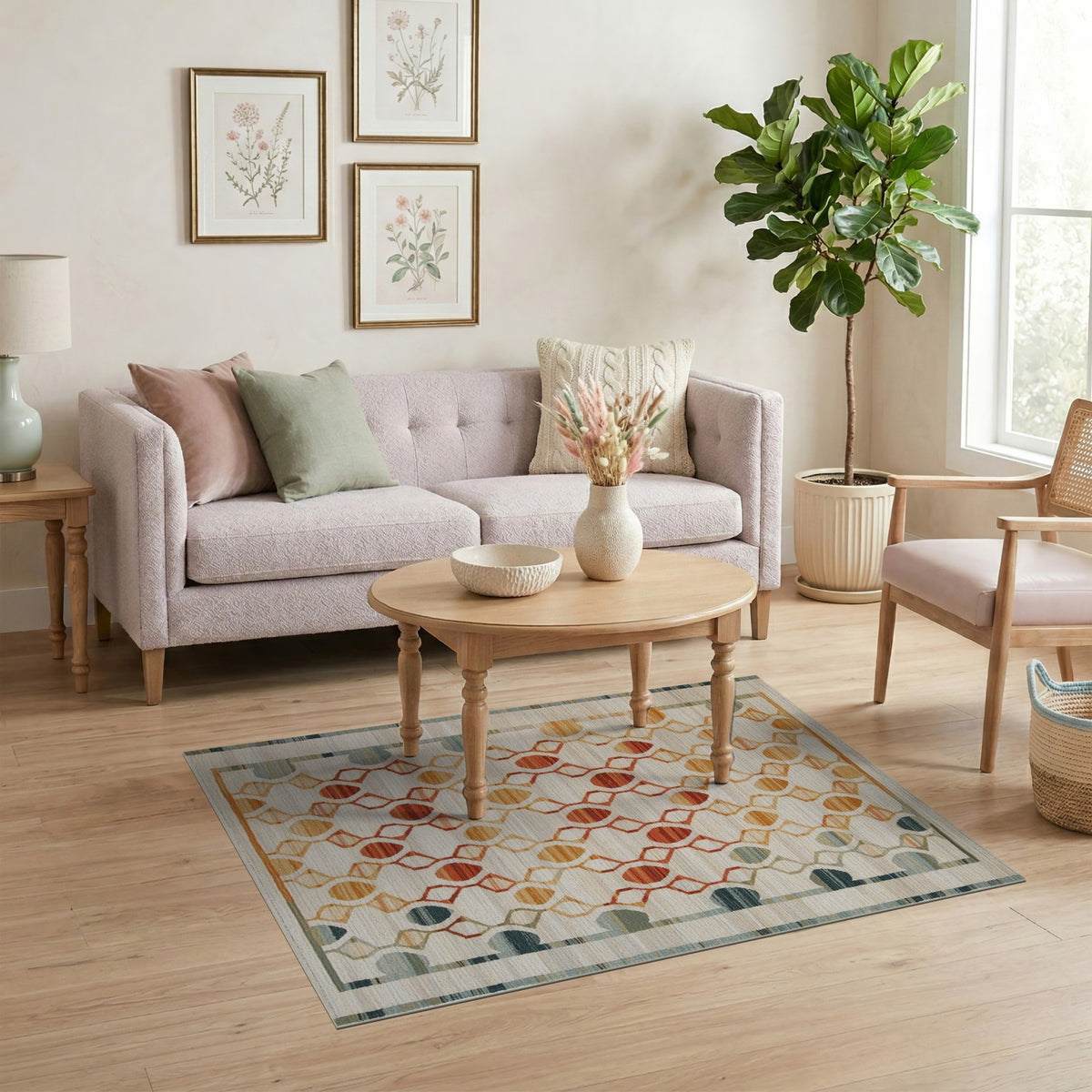 Modern Geometric Orange Teal Area Rug