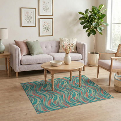 Teal Wave Coastal Area Rug