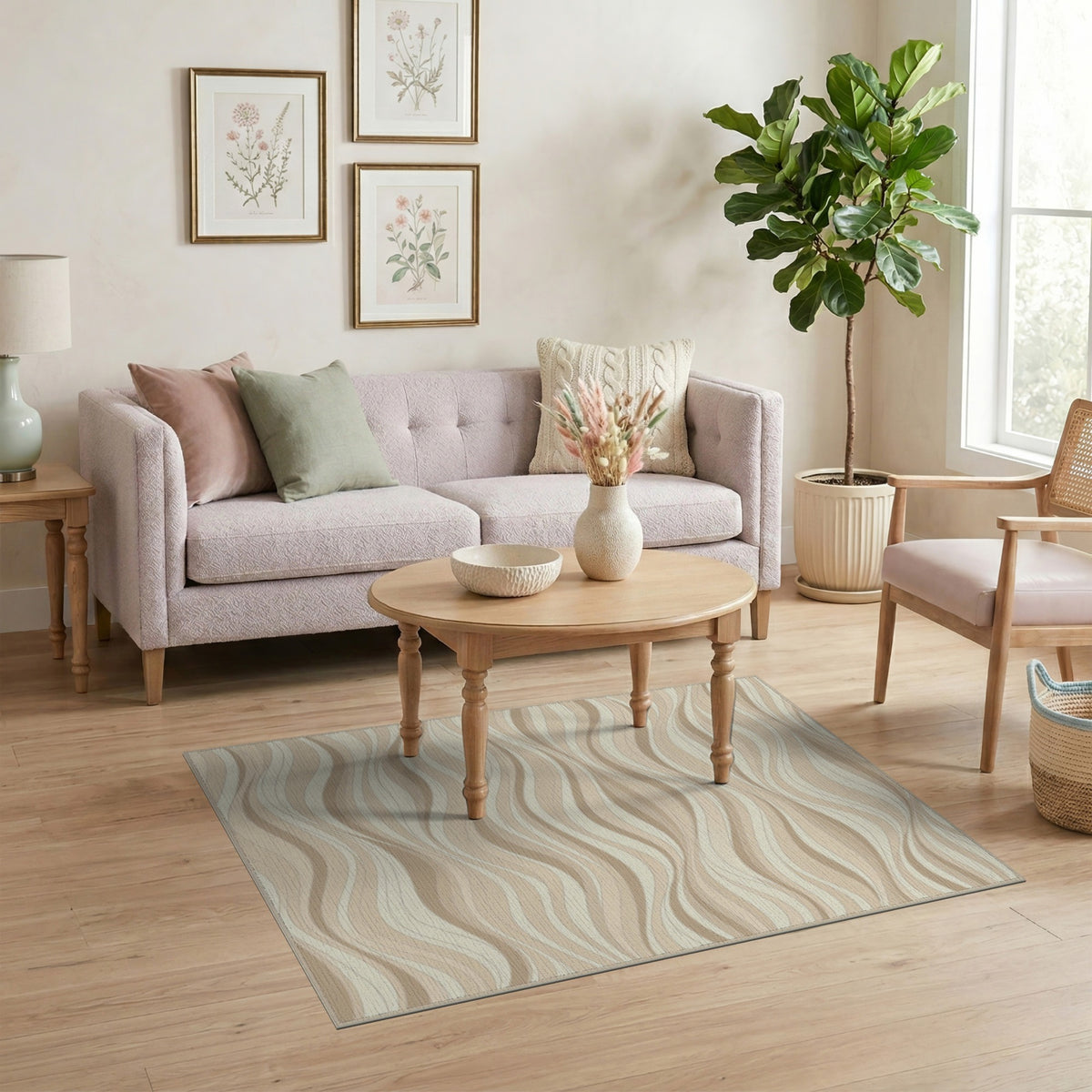 Beige Wavy Abstract Area Rug