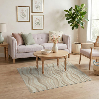 Beige Wavy Abstract Area Rug