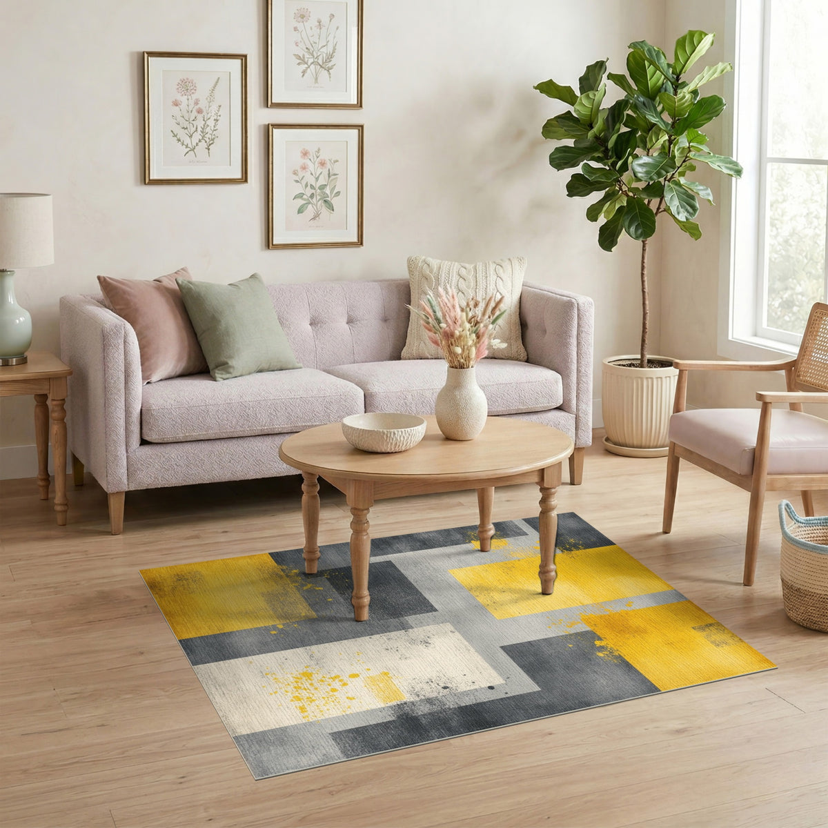 Geometric Modern Yellow Grey Geometric Abstract Area Rug