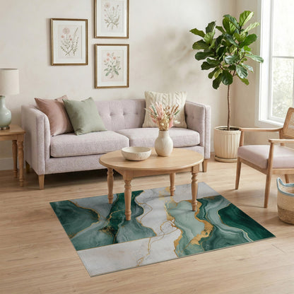 Abstract Area Teal Marble Gold Abstract Area Rug