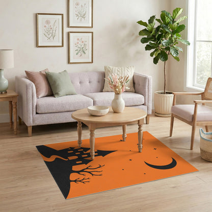 Spooky Orange Castle Area Rug