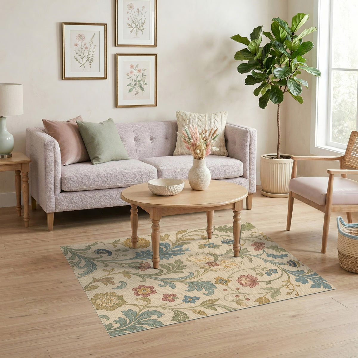 Vintage Floral Beige Area Rug
