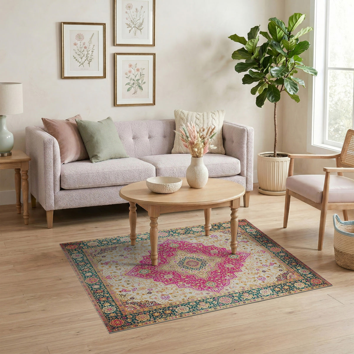 Medallion Traditional Persian Vibrant Pink Persian Medallion Area Rug