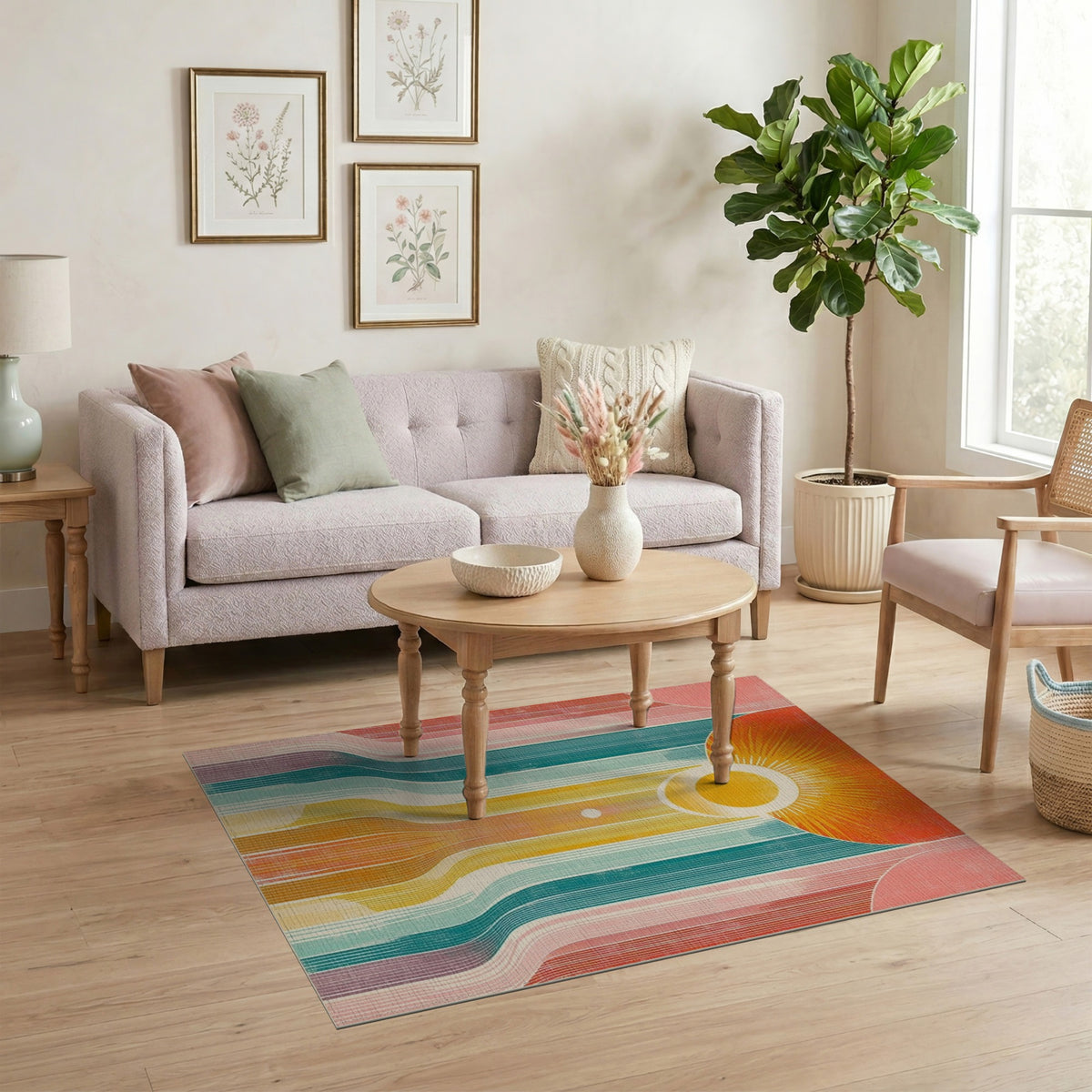 Vibrant Retro Sunburst Area Rug