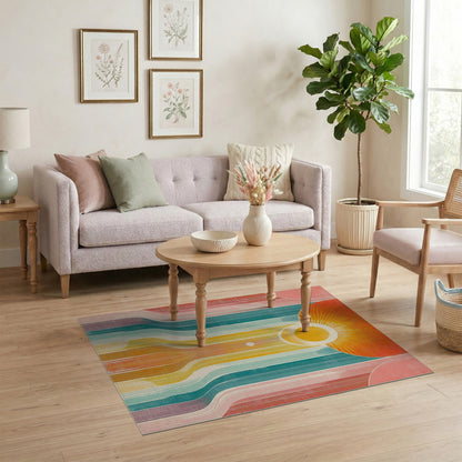 Vibrant Retro Sunburst Area Rug