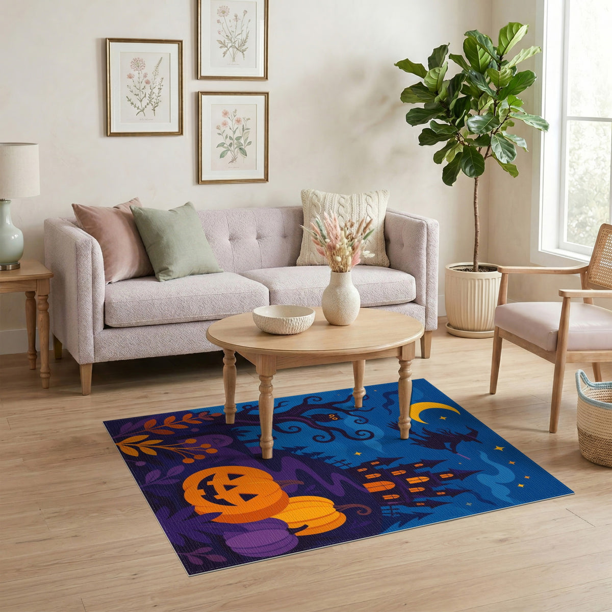 Halloween Witch Castle Pumpkin Area Rug