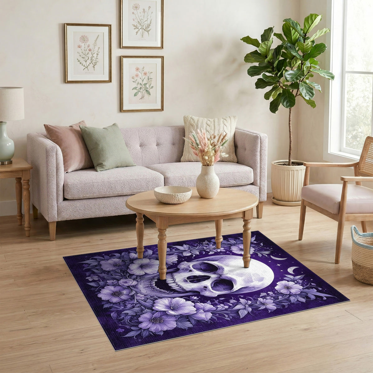 Floral Vintage Purple Floral Skull Area Rug