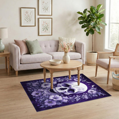 Floral Vintage Purple Floral Skull Area Rug