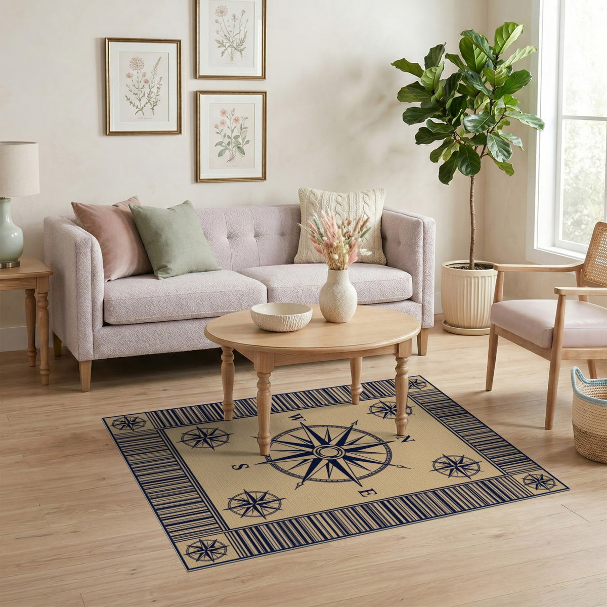 Nautical Compass Beige Area Rug