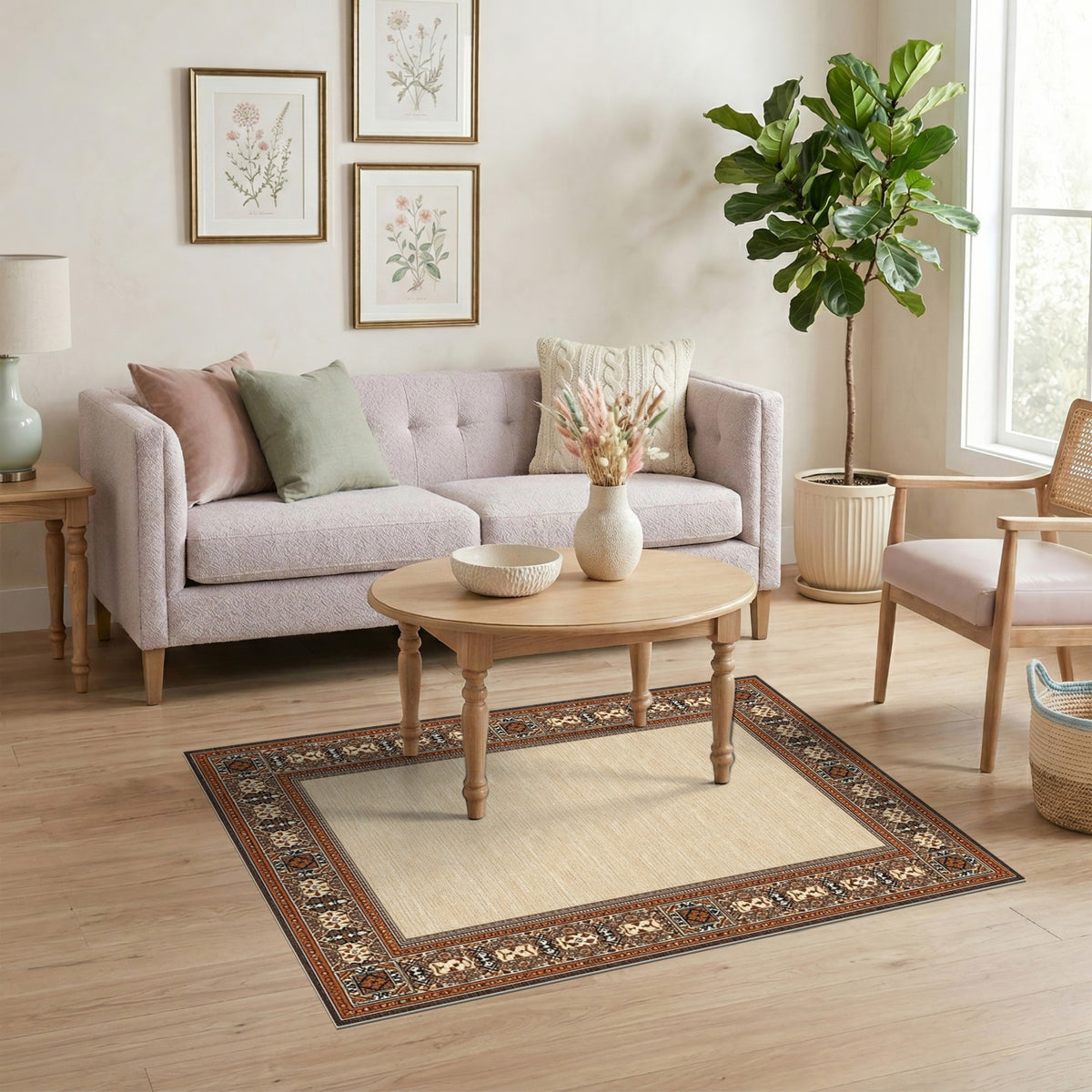 Beige Persian Bordered Area Rug