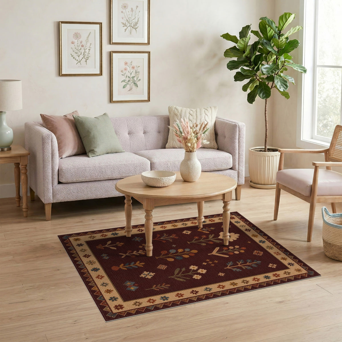 Heritage Tribal Floral Area Rug in Dark Red