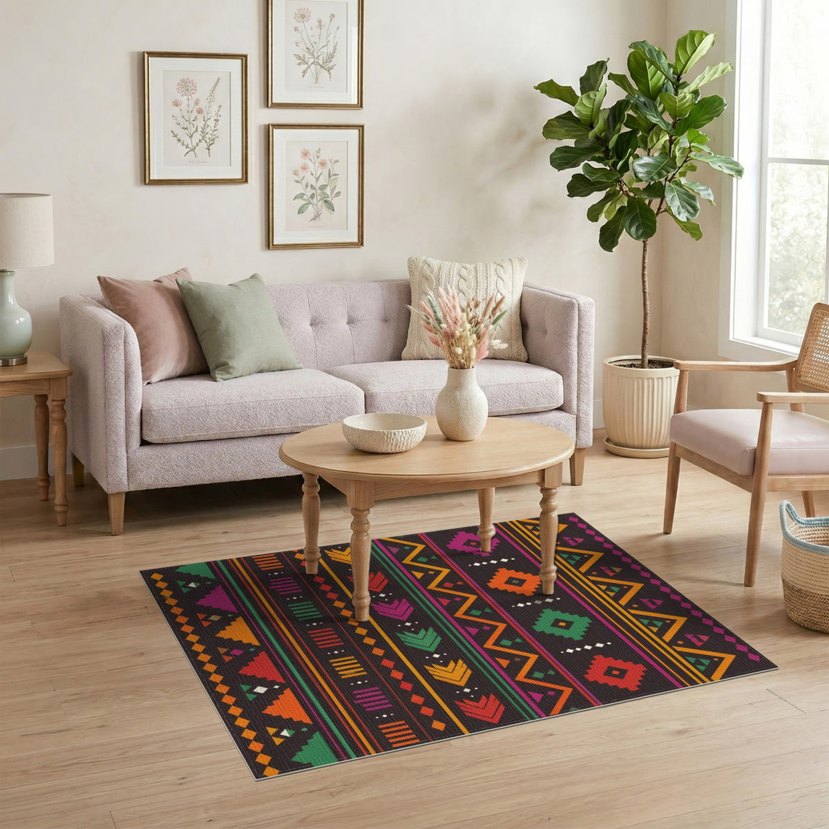 Vibrant Multi-Color Tribal Geometric Area Rug